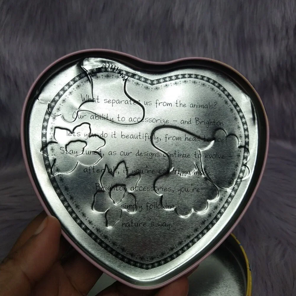 Brighton Peacock Floral Heart Shaped Tin Jewelry Box Trinket Dish Gift Box Decor